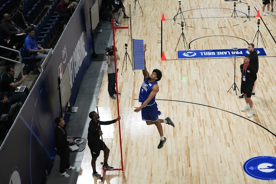 Koa Peat participates in the 2026 NBA Draft Combine at Wintrust Arena.