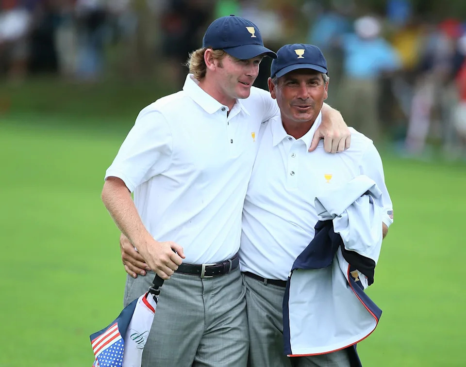 U.S. captain Fred Couples with Brandt Snedeker at the Day Four Singles Matches at the Muirfield Village Golf Club in Dublin, Ohio.