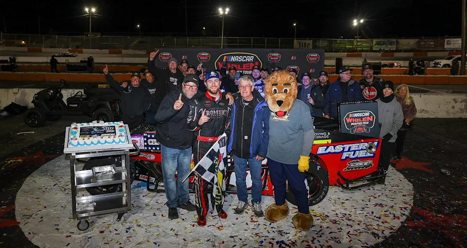 Mark Stewart, No. 36, and crew pose after winning the Miller Lite Salutes Don Howe 200 for the Whelen Modified Tour at Riverhead Raceway on May 30, 2026 in Riverhead, New York. (Anna Griffin/NASCAR)
