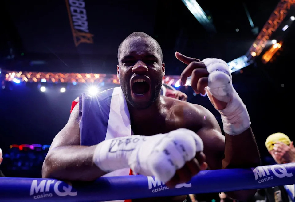 A fired-up Dubois after beating Wardley in Manchester (Reuters)