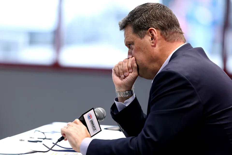 NASCAR Chief Executive Officer Steve O’Donnell addresses the passing of Kyle Busch during a press conference.