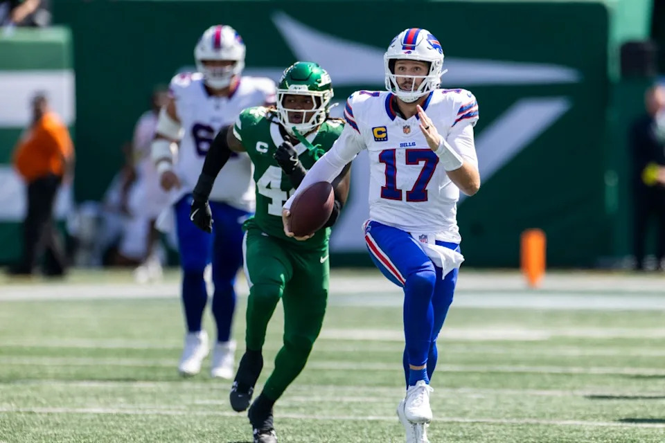 Josh Allen runs with the ball during a September 2025 game for the Bills. Corey Sipkin for the NY Post