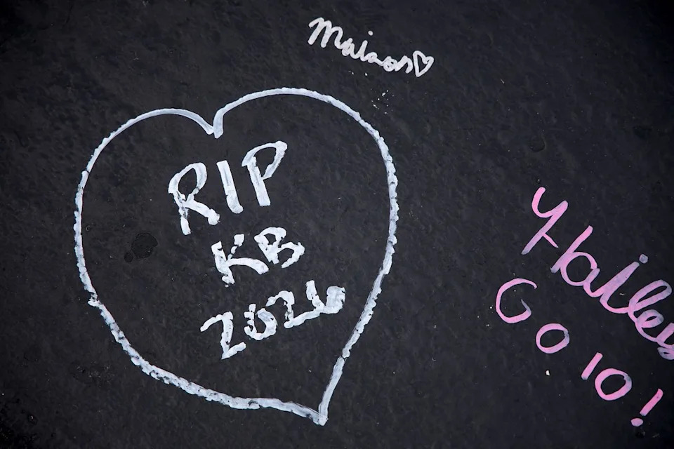 A handwritten message on the grid at the Coca-Cola 600 in memory of Kyle BuschCredit: Jonathan Bachman/Getty
