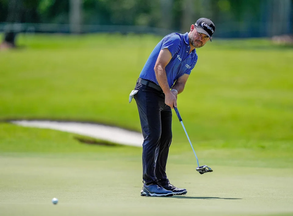 Brian Harman watches his birdie attempt on the seventh hole during the first round of the 2026 Cadillac Championship.