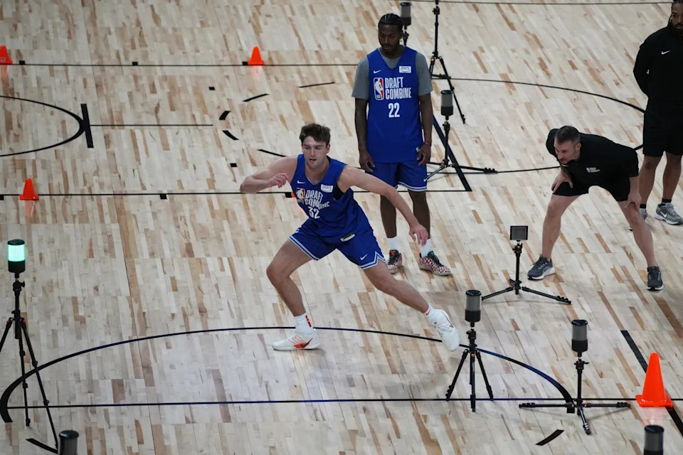 Peter Suder participates in the 2026 NBA Draft Combine at Wintrust Arena.