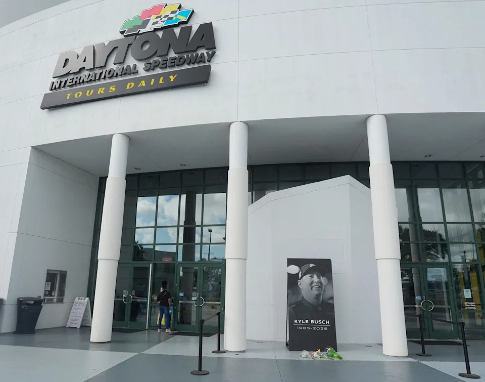 A makeshift memorial was made in front of the Daytona International Speedway tours building for NASCAR driver Kyle Busch.