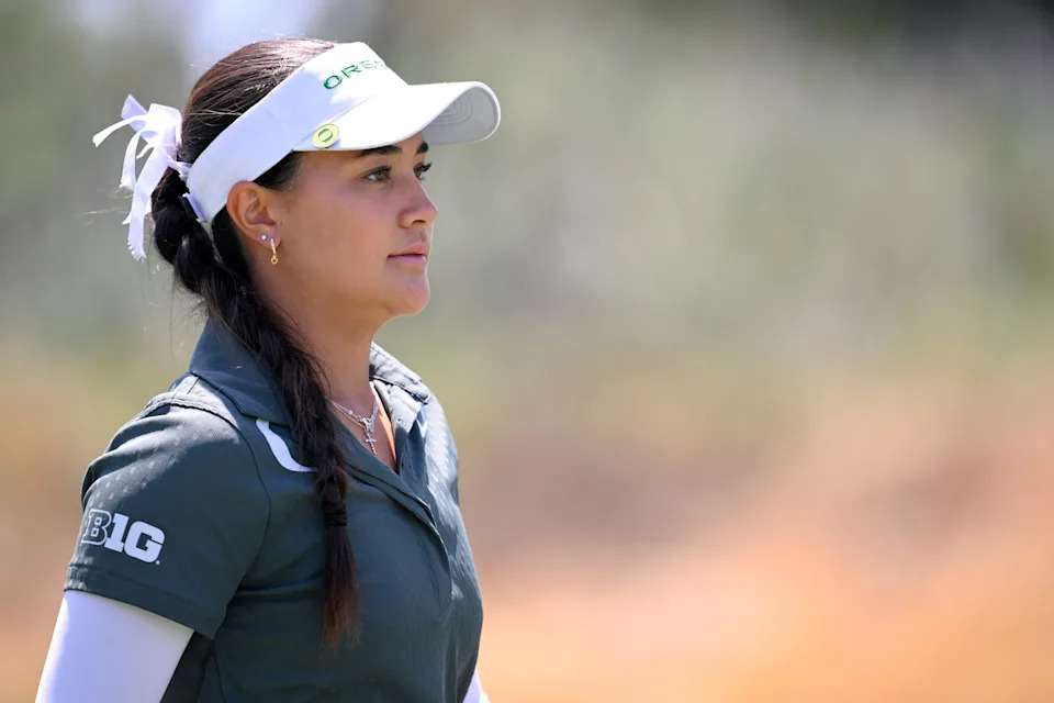 Kiara Romero of the Oregon Ducks looks on during day one of the NCAA Division I Women's Golf Championships at Omni La Costa Resort & Spa on May 16, 2025 in Carlsbad, California.