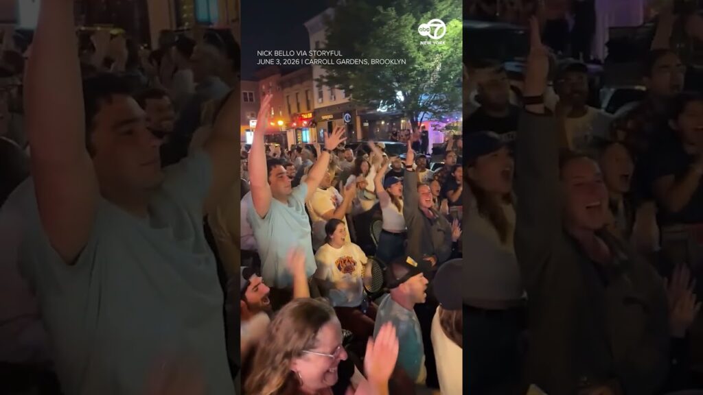 Crowd of Knicks fans watch finals on TV in trunk of car