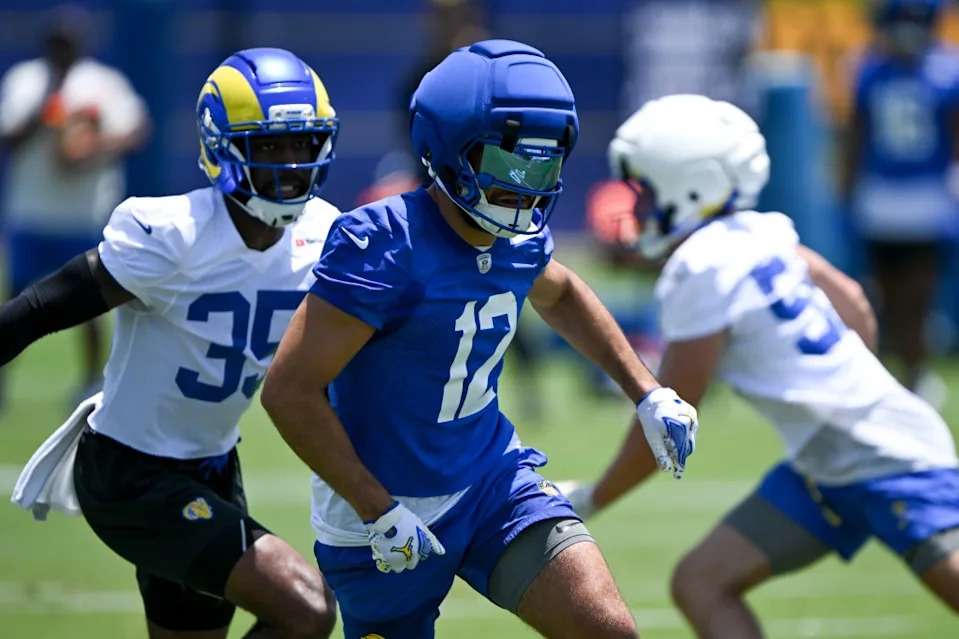 Rams Puka Nacua (12) at Rams practice. MediaNews Group via Getty Images