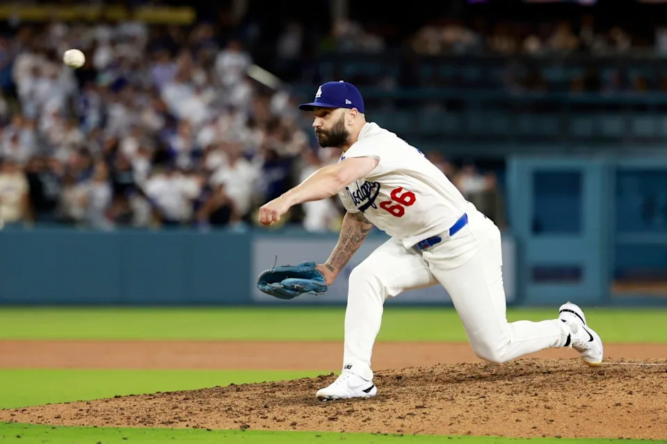 <a class="link " href="https://sports.yahoo.com/mlb/players/10432/" data-i13n="sec:content-canvas;subsec:anchor_text;elm:context_link" data-ylk="slk:Tanner Scott;sec:content-canvas;subsec:anchor_text;elm:context_link;itc:0" data-yga="{"yLinkElement":"context_link","yModuleName":"content-canvas","yLinkText":"Tanner Scott","ySubModuleName":"anchor_text","yHasCommerce":false}">Tanner Scott</a> throws a pitch during the Dodgers’ June 15 win. Imagn Images