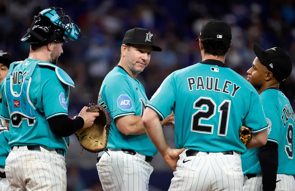 Marlins managerClayton McCullough during a pitching change.