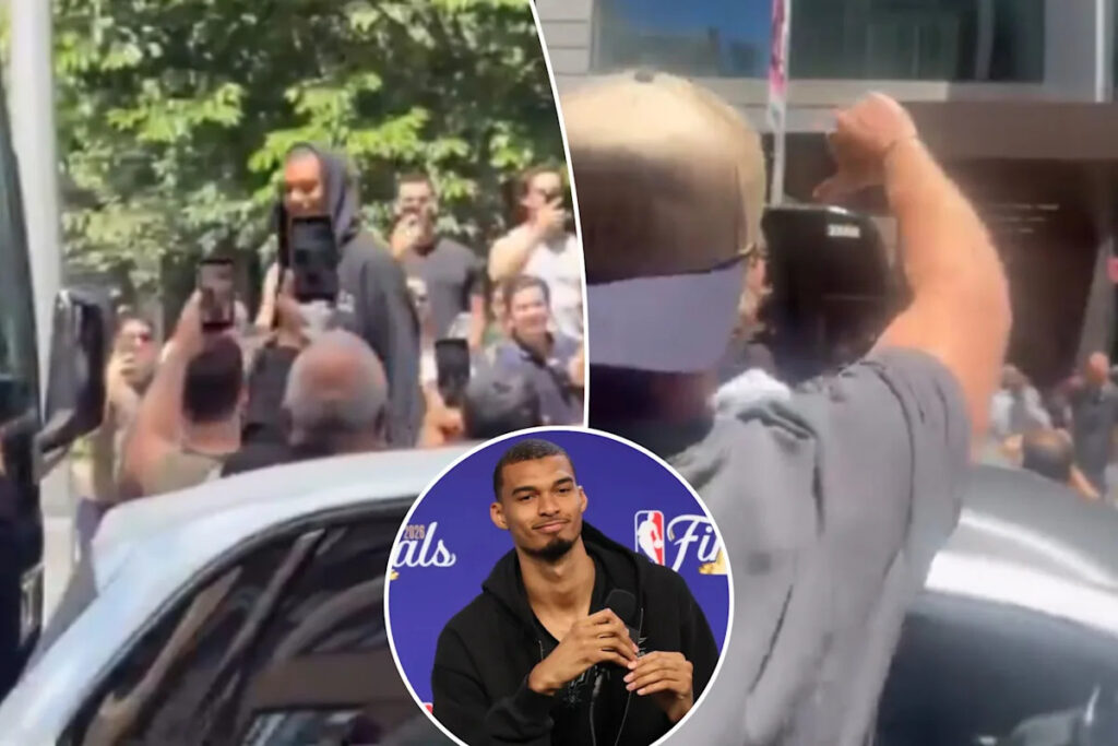 Swarm of raucous Knicks fans fill street to jeer Spurs, Wemby outside team hotel: ‘Get ready to go golfing’