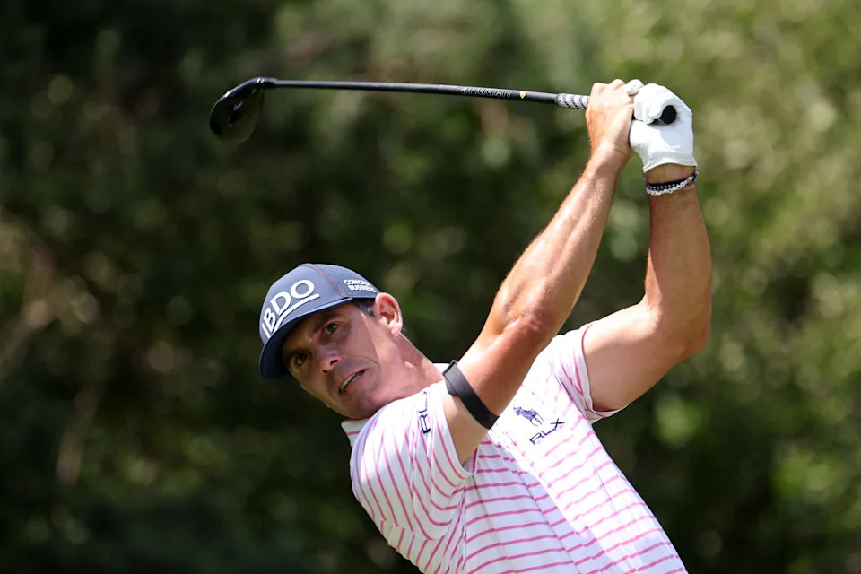 Billy Horschel plays his shot from the second tee during the second round of the 2026 Memorial Tournament at Muirfield Village Golf Club.