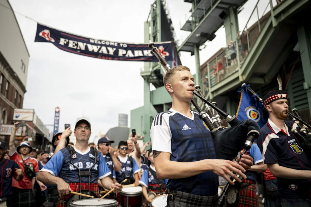 Scottish football fans in town for the World Cup took over Fenway Park last night