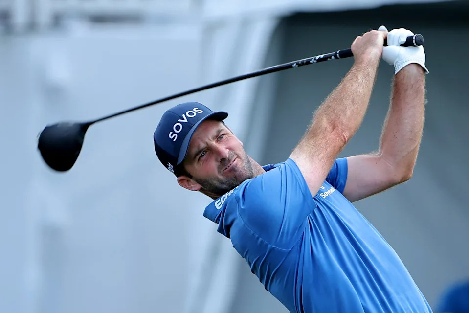 Denny McCarthy hits a tee shot on the first hole during the first round of the 2026 Texas Children's Houston Open.