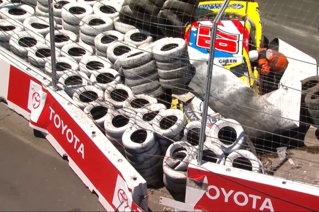 Austin Green smashes Sonoma hairpin barrier after scary brake failure
