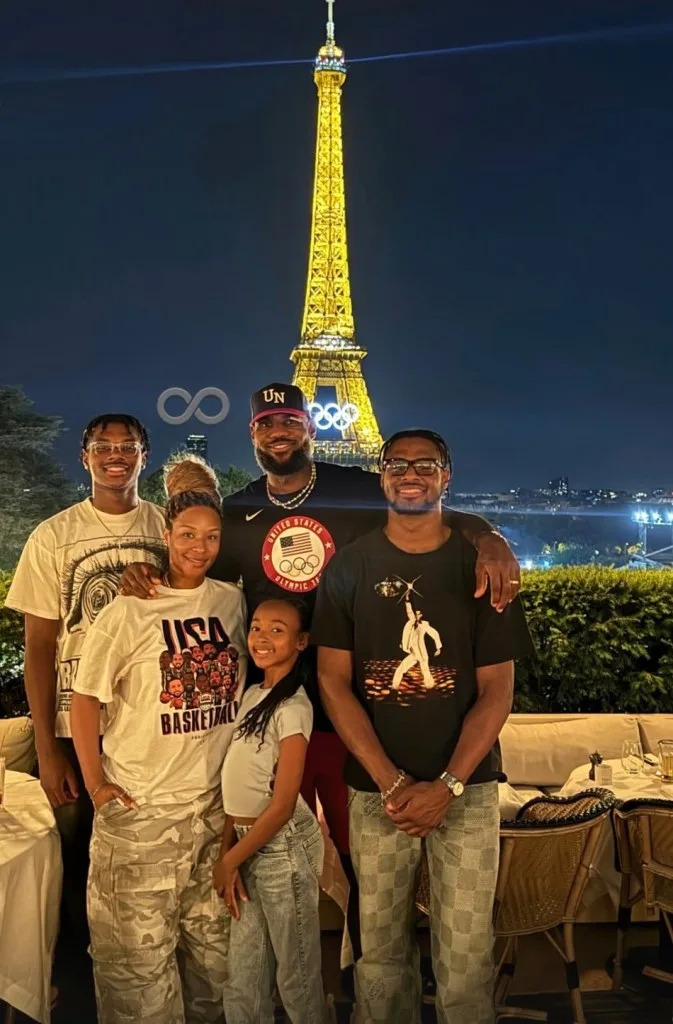 Bryce James’ June 21 Instagram Story of the entire James family in front of the Eiffel Tower.