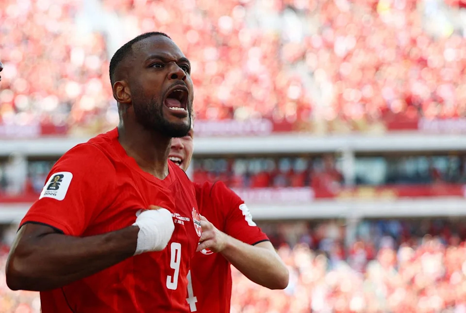 Larin celebrates his late equaliser against Bosnia and Herzegovina (Reuters)