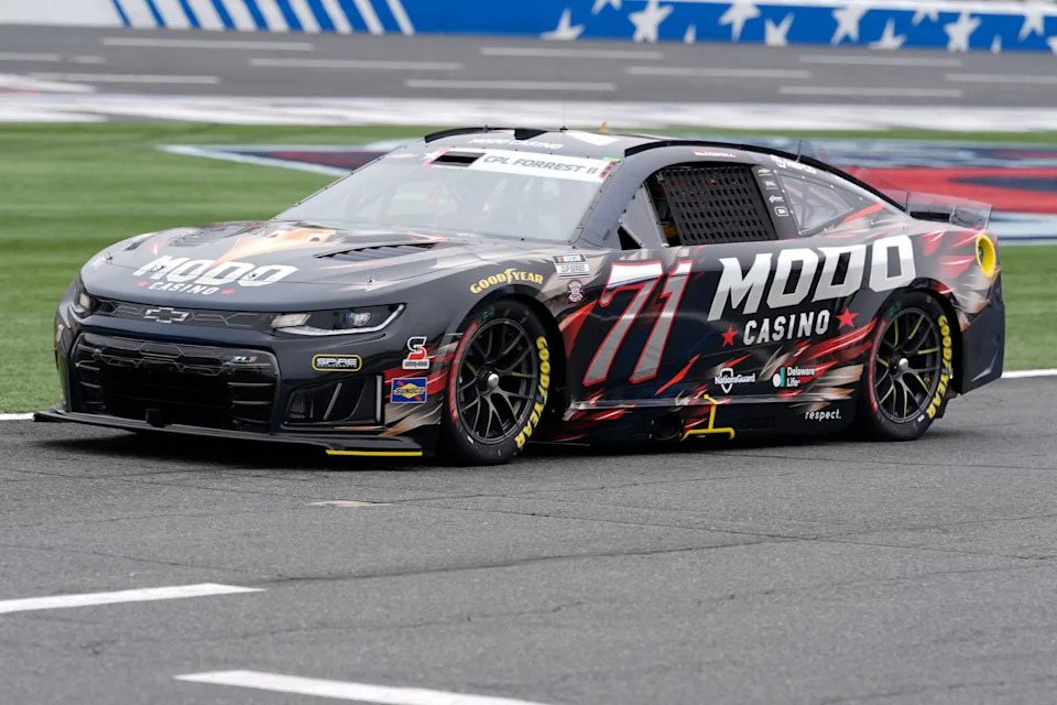 May 23, 2026; Concord, North Carolina, USA; Spire Motorsports driver Michael McDowell (71) during qualifying at Charlotte Motor Speedway. Mandatory Credit: Jim Dedmon-Imagn Images