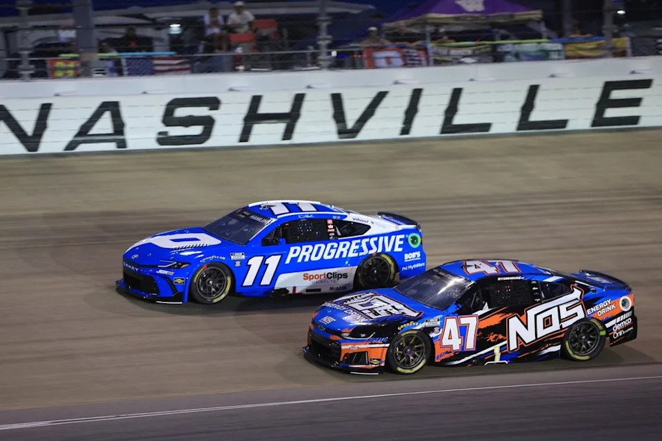 Ricky Stenhouse Jr., No. 47 Hyak Motorsports Chevrolet; Denny Hamlin, No. 11 Joe Gibbs Racing Toyota