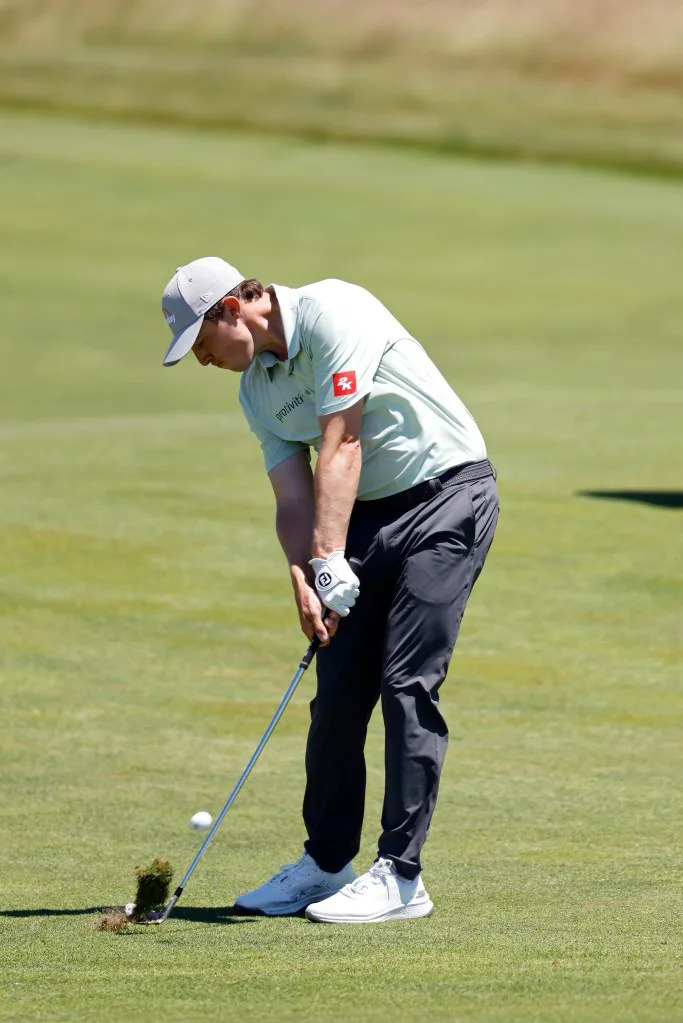 Matt Fitzpatrick plays a shot during a practice round at <br>Shinnecock Hills Golf Club on June 15. Getty Images