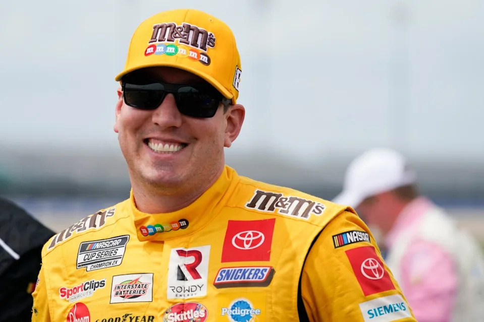 Kyle Busch waits for the start of a NASCAR Xfinity Series auto race Saturday, June 19, 2021. AP Photo/Mark Humphrey