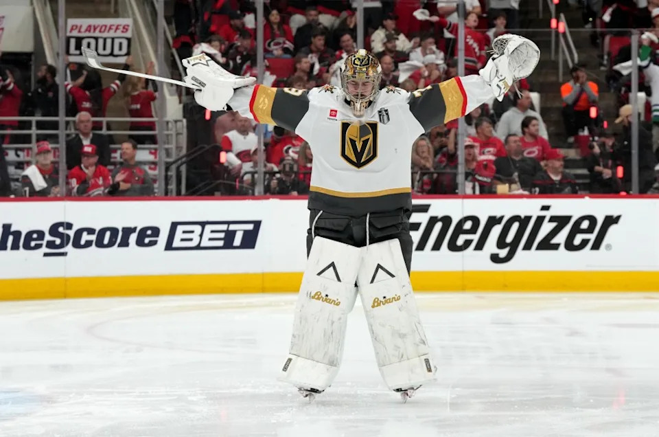 Carter Hart warming up for Game 5 of the Stanley Cup Finals IMAGN IMAGES via Reuters Connect