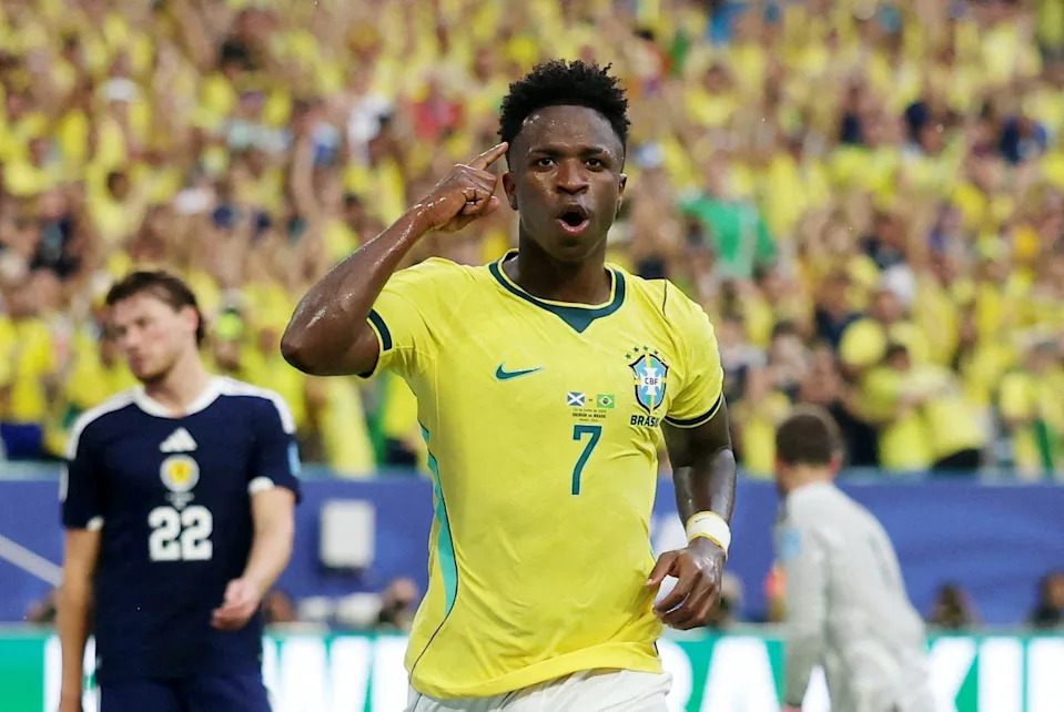 Vini Jr was celebrating a second goal by the end of the first half regardless (Reuters)
