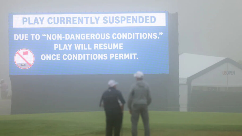 Play suspended during Round 1 of the 126th U.S. Open due to heavy fog