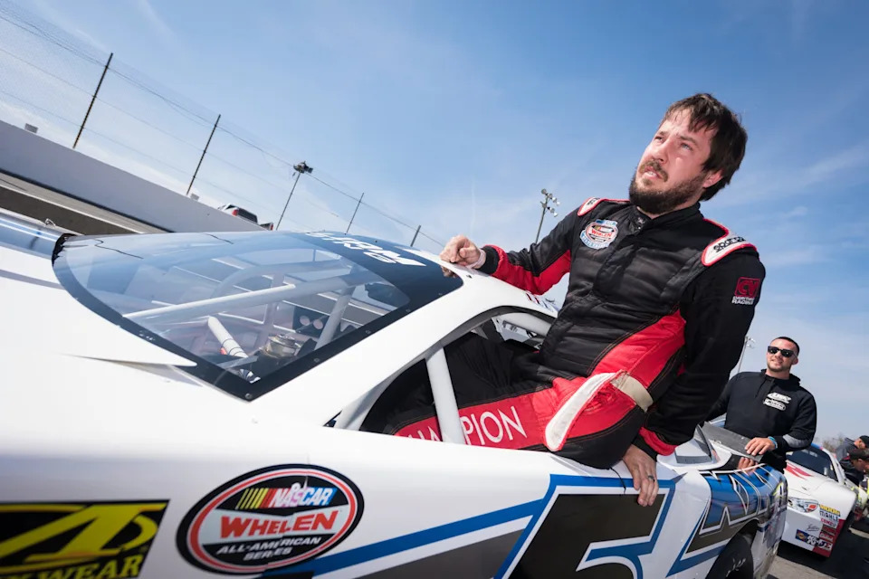 Lee Pulliam #5 during practice for the NASCAR Whelen All-American Series prior to the South Boston 150 on March 30, 2019 at South Boston Speedway in South Boston, Virginia.