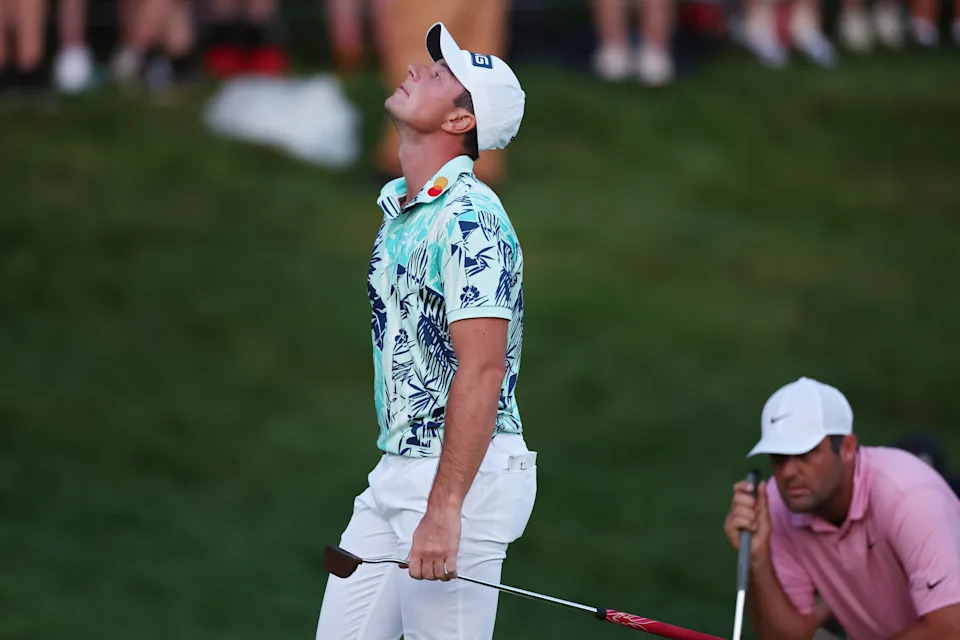 Viktor Hovland missed a putt on the 18th hole that would have won the Travelers Championship in regulation.