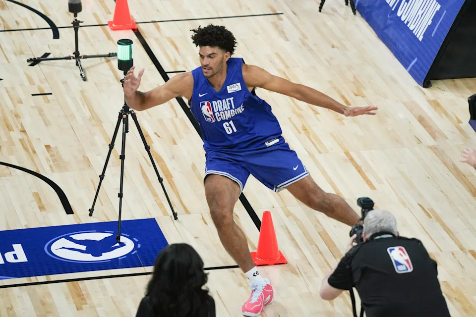 Cameron Boozer participates in the 2026 NBA Draft Combine at Wintrust Arena.