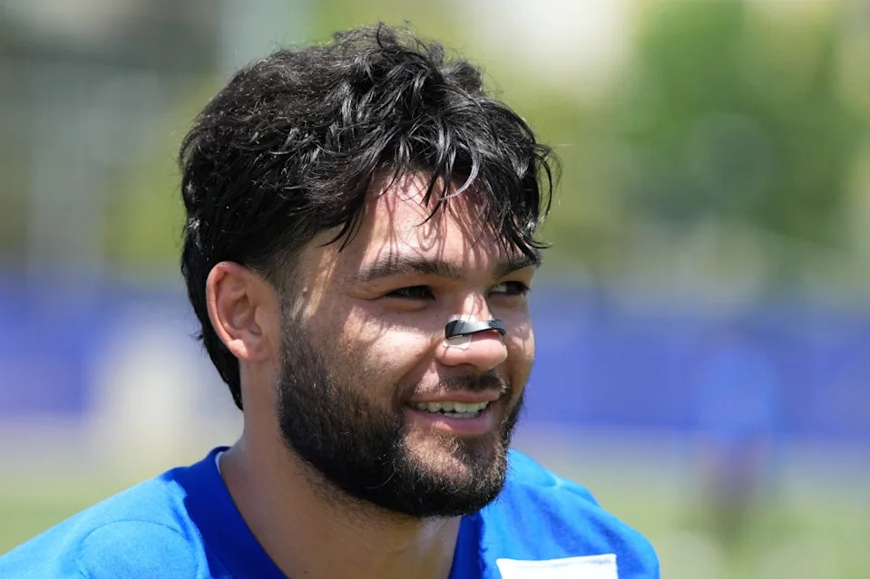 Los Angeles Rams receiver Puka Nacua (12) during organized team activities at Rams Practice Facility. Kirby Lee-Imagn Images
