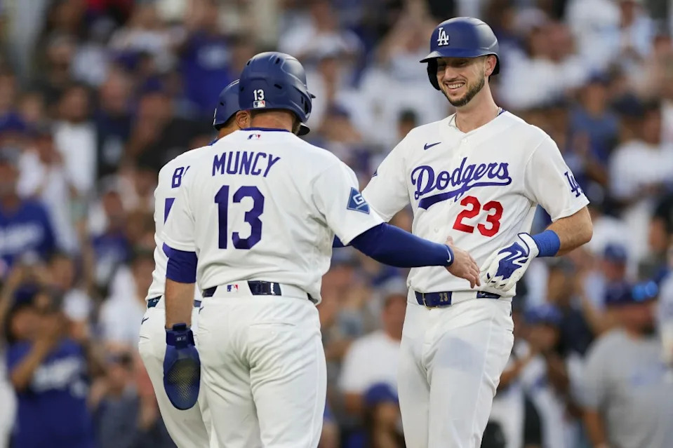 Kyle Tucker celebrates after hitting a home run during the Dodgers’ June 15 game. Getty Images