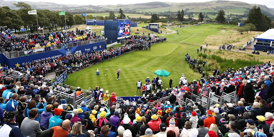 AUCHTERARDER, SCOTLAND - SEPTEMBER 14: Anna Nordqvist of Team Europe plays her shot from the first tee during Day 2 of the Solheim Cup at Gleneagles on September 14, 2019 in Auchterarder, Scotland. (Photo by Jamie Squire/Getty Images)