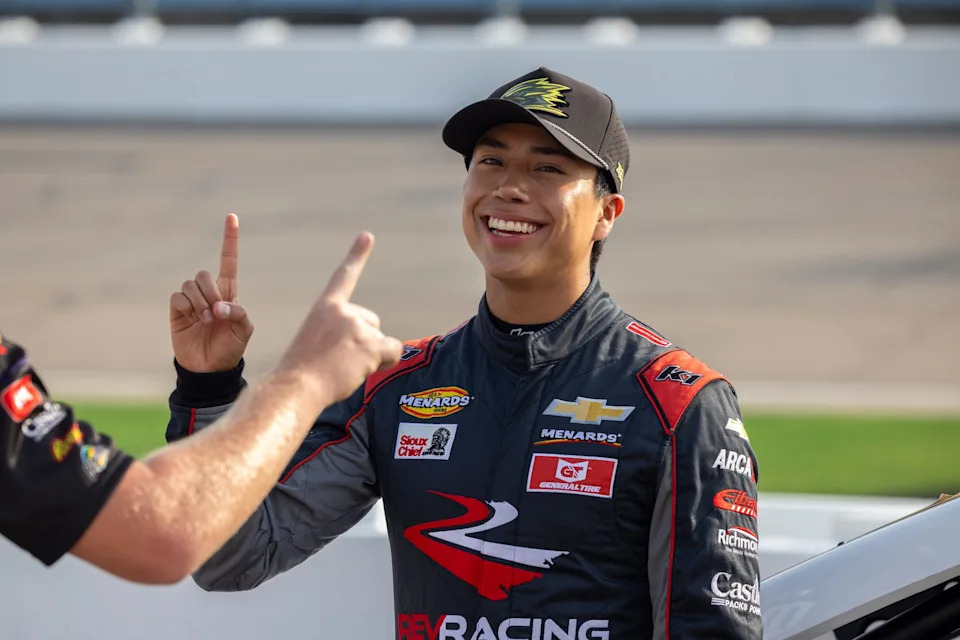 Eloy Falcon, driver of the #2 Max Siegel Inc Chevrolet, gets ready for the race during the Atlas 150 for the ARCA Menards Series and the ARCA Menards Series East at Iowa Speedway in Newton, Iowa on August 1, 2025. (Rachel Mummey/ARCA Racing)