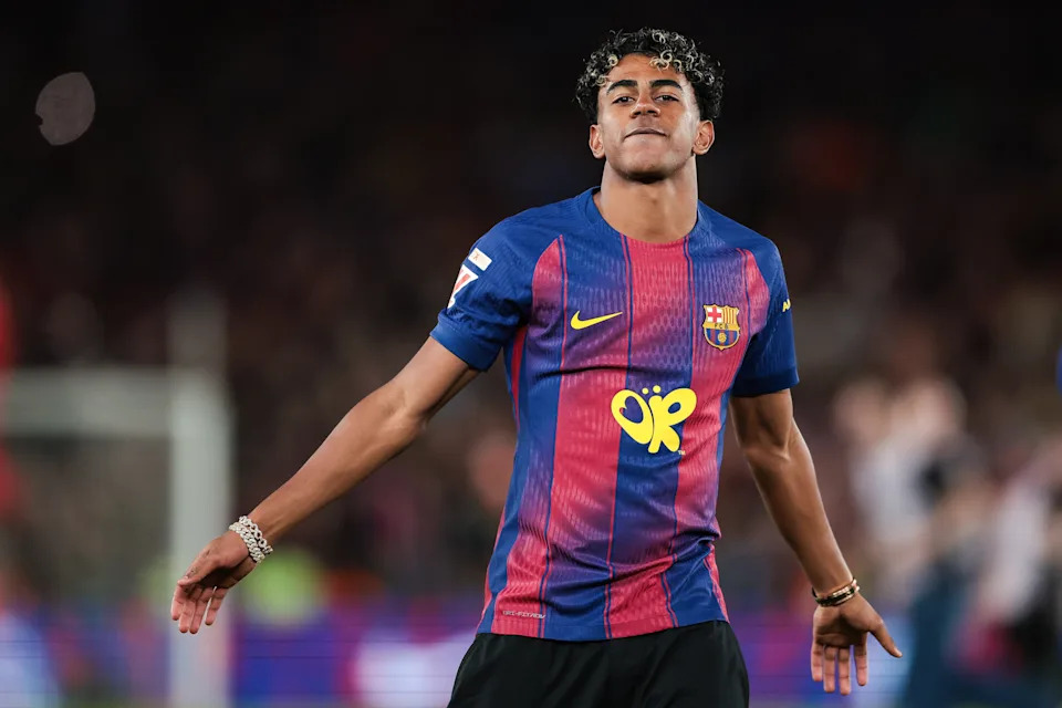 BARCELONA, SPAIN - MAY 10: Lamine Yamal of FC Barcelona celebrates the victory during the LaLiga EA Sports match between FC Barcelona and Real Madrid CF at Spotify Camp Nou on May 10, 2026 in Barcelona, Spain. (Photo by Eric Alonso/Getty Images)