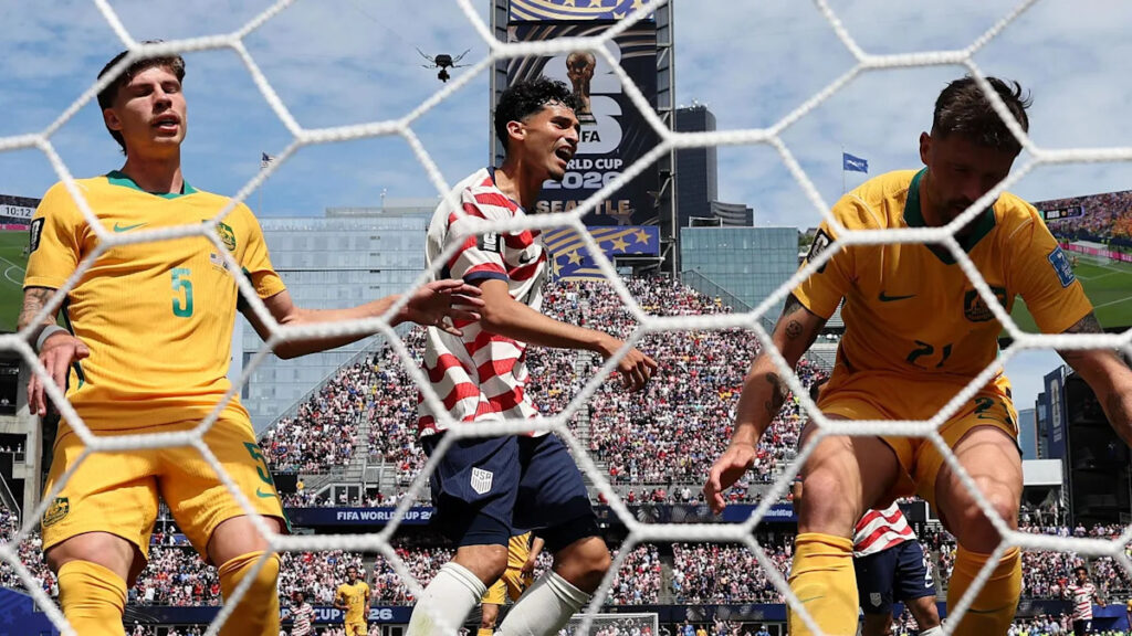 Watch as World Cup co-hosts USA lead Australia through own goal Watch as World Cup co-hosts USA lead Australia through own goal
