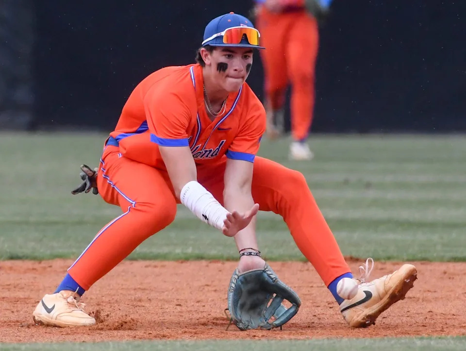 James Island Trojans Taj Marchand (6) fields a ground ball Saturday, May 30, 2026 during the SCHSL 5A D1 baseball state championship series game against the Dorman Cavaliers at River Bluff High School in Lexington, South Carolina.
