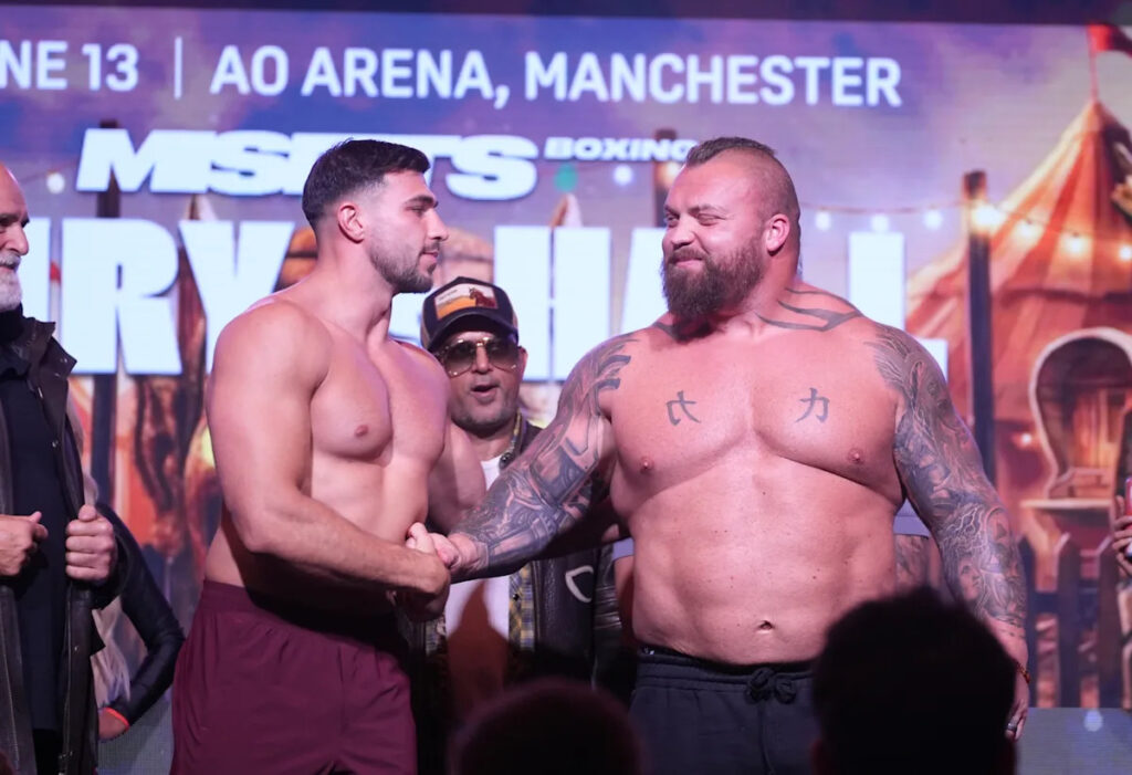 Watch: Eddie Hall outweighs Tommy Fury by more than 100 pounds ahead of bizarre Misfits Boxing fight