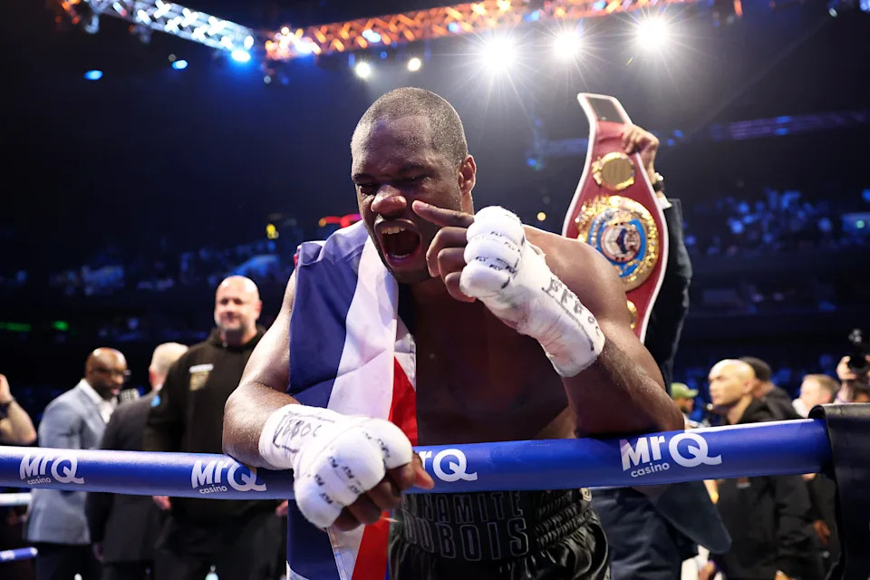MANCHESTER, ENGLAND - MAY 09: Daniel Dubois celebrates victory following the WBO World Heavyweight Title fight between Fabio Wardley and Daniel Dubois as part of the Wardley v Dubois Don't Blink fight card at Co-op Live on May 09, 2026 in Manchester, England. (Photo by Matt McNulty/Getty Images)