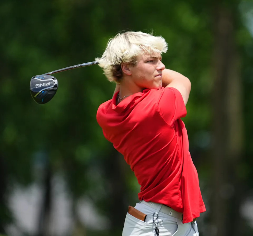 Andrew Ostermann of Kimberly competes in the 2026 WIAA state boys golf tournament at University Ridge Golf Course in Madison, Wisconsin, on Tuesday, June 9.