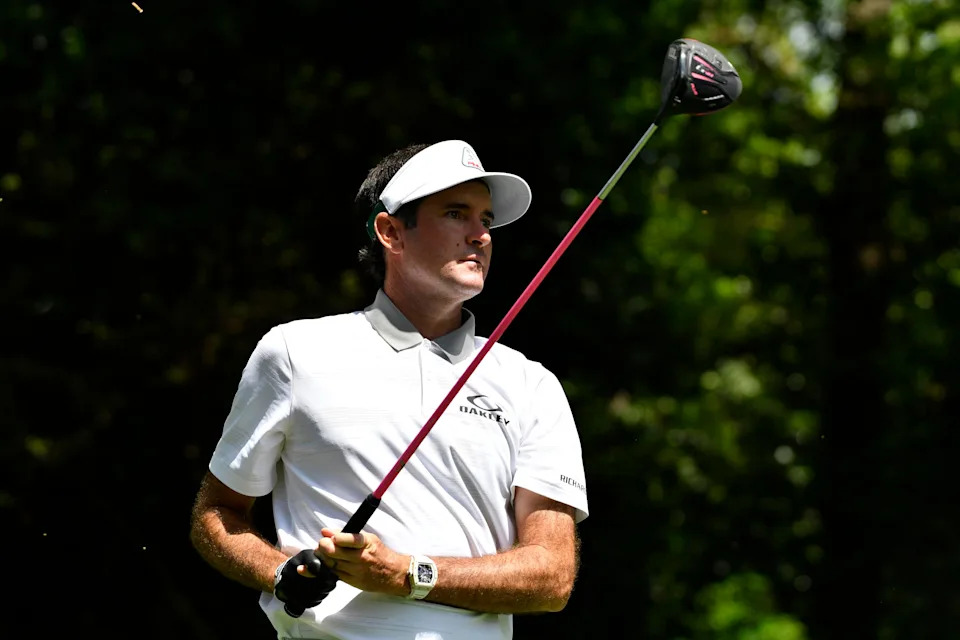 Apr 11, 2019; Augusta, GA, USA; Bubba Watson hits his tee shot on the 2nd hole during the first round of The Masters golf tournament at Augusta National Golf Club.