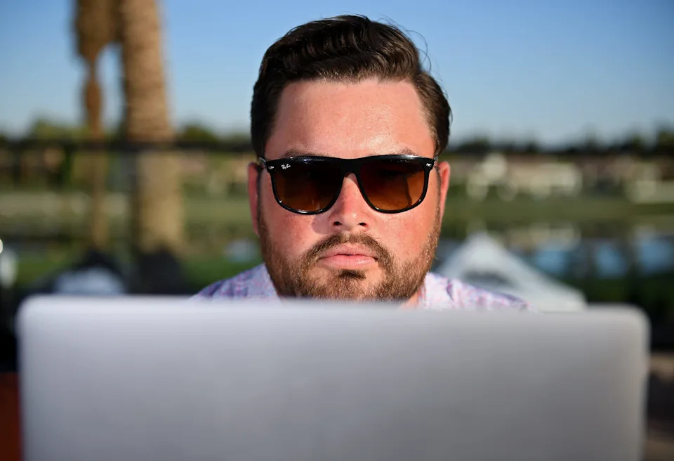 Jan 19, 2022; La Quinta, CA, USA; Portrait of Hunter Stewart for Golfweek magazine at PGA West. Mandatory Credit: Orlando Ramirez-USA TODAY Sports