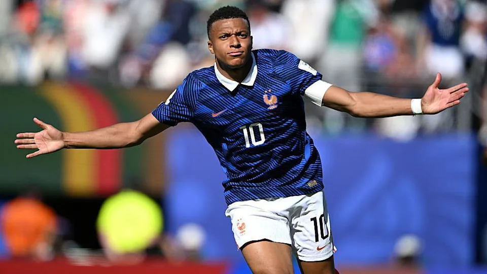 Kylian Mbappe celebrates scoring his team's second goal during the FIFA World Cup 2026 Group I match between France and Senegal