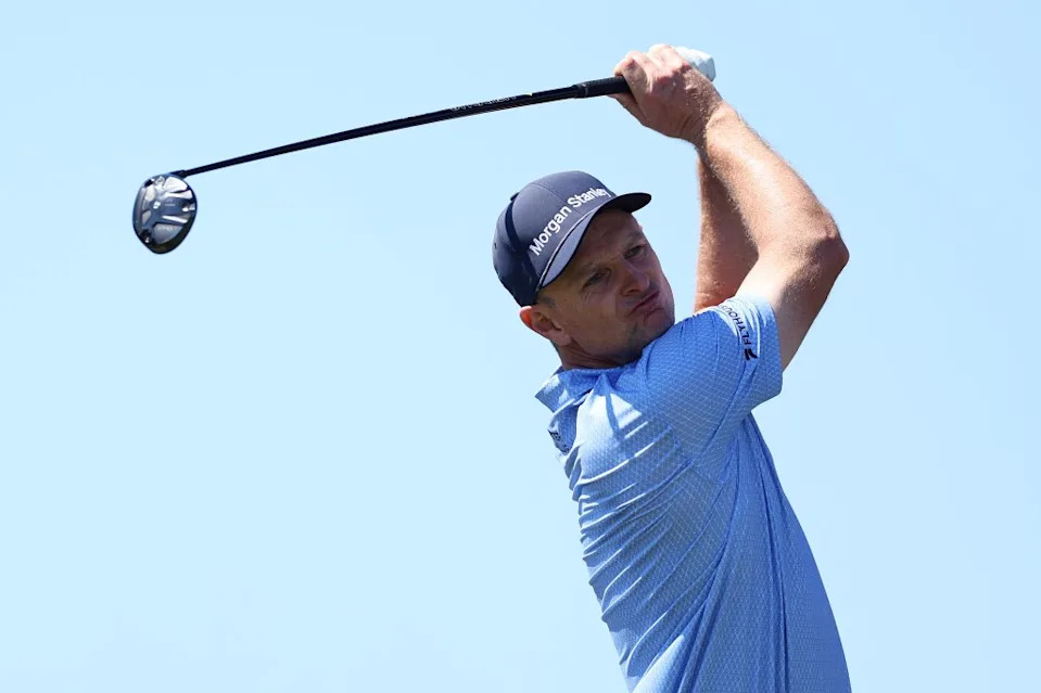 Justin Rose of England tees off on the 12th hole during a practice round prior to the 126th U.S. OPEN at Shinnecock Hills Golf Club on June 17, 2026 in Southampton, New York. Getty Images