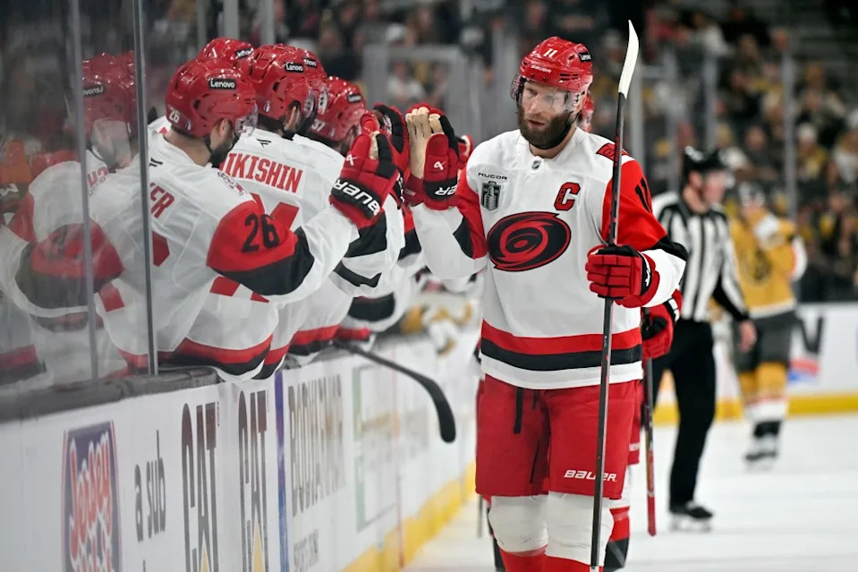 Jordan Staal celebrates his goal during the Hurricanes’ June 6 loss. NHLI via Getty Images