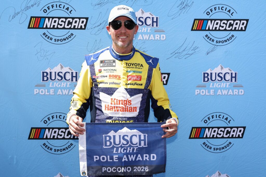 NASCAR Cup Pocono starting lineup: Denny Hamlin earns pole as Wallace, Hocevar spin