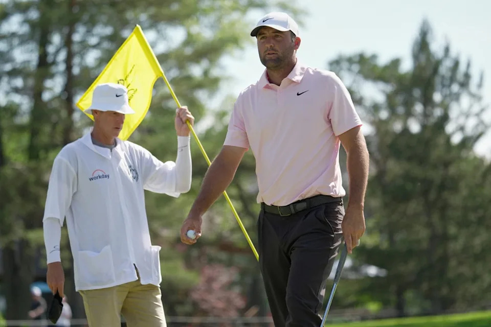 Scottie Scheffler after his putt on the 13th (AP)