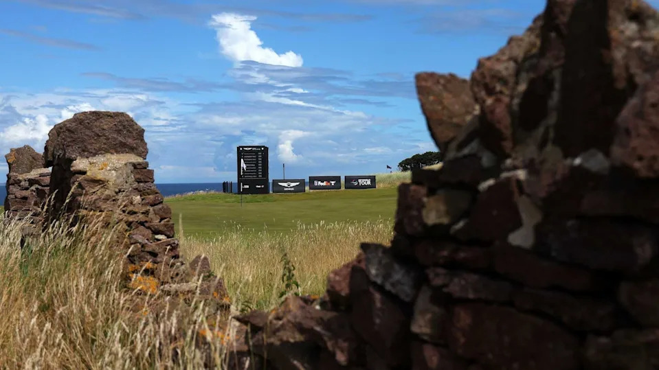 A view through the stone ruins at The Renaissance Club offers a striking look at the coastal setting for the Genesis Scottish Open in North Berwick, Scotland.Credit&colon; Genesis Scottish Open Facebook